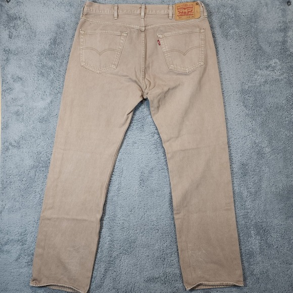 Levis 501 Button Fly Jeans Mens 38x34 Beige Khaki Original Fit Denim Straight - Picture 4 of 13